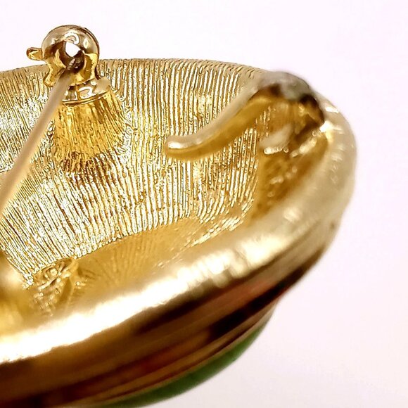 Vintage Sarah Coventry Brooch Pendant Malachite Gold Tone Green Striped Stone - Picture 10 of 12